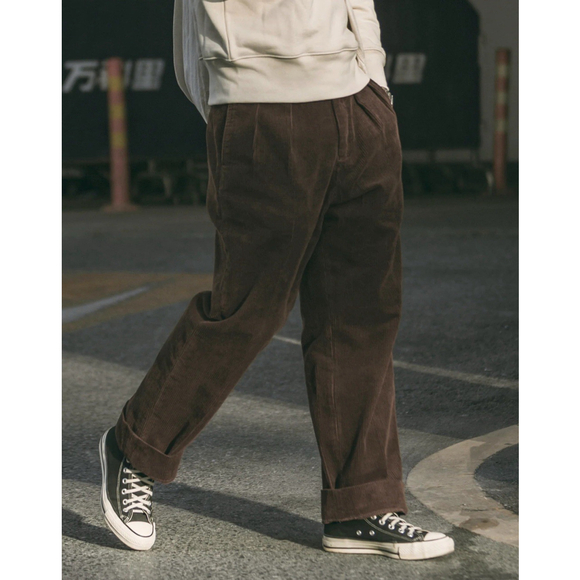 Corduroy Pants Men Pleated Casual Trousers Loose Workwear Pant S 🇺🇸SHIP - Picture 6 of 16